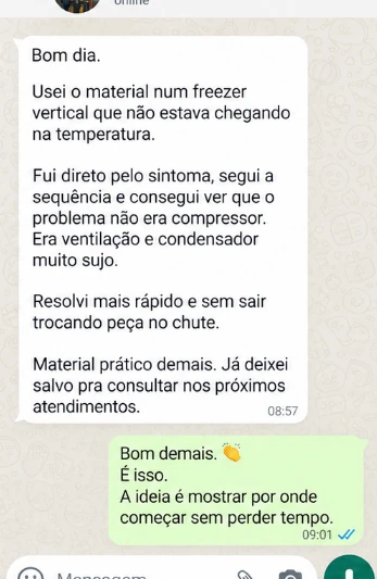 Depoimento no WhatsApp: freezer vertical que não chegava na temperatura