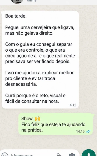 Depoimento no WhatsApp: cervejeira que ligava, mas não gelava direito
